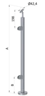 nerezový stĺp, vrchné kotvenie, výplň: sklo, ľavý, vrch nastaviteľný (ø 42.4x2mm), leštená nerez /AISI304