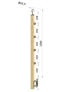 drevený stĺp, bočné kotvenie, 4 radový, priechodný, vnútorný, vrch nastaviteľný, (40x40mm), materiál: buk, brúsený povrch bez náteru