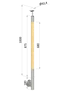 drevený stĺp, vrchné kotvenie, bez výplne, vrch pevný (ø 42mm), materiál: buk, brúsený povrch s náterom BORI (bezfarebný)