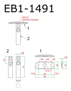 Držiak madla s kĺbom na trubku ø42.4mm ku EB1-777, AISI304 - slide 1