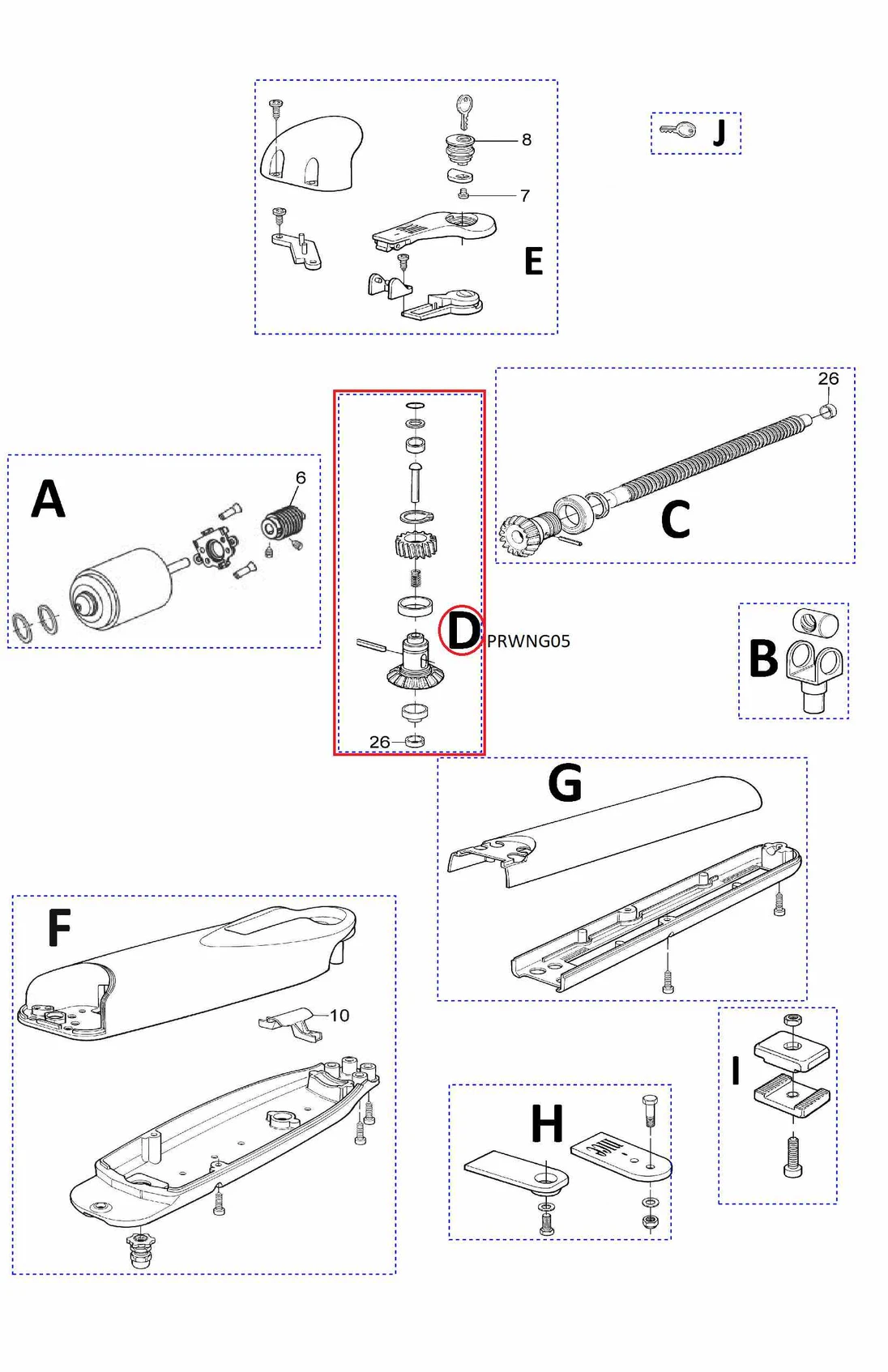 PRWNG05 kit ozubených koliesok pre motory Wingo 24V