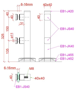 Nerezový sloupek na sklo se dvěma svorkami ø40mm, celková výška: 325mm, pro sklo: 6-16mm broušená nerez K320/AISI 304. (Balení obsahuje gumičky na sklo) - slide 3