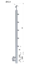 nerezový stĺp, bočné kotvenie, 5 radový priechodný, vonkajší, vrch nastaviteľný, (ø 42.4x2mm) brúsená nerez K320 /AISI304