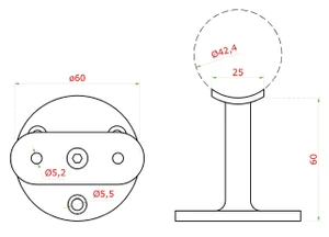 Držiak madla ø42.4mm, brúsená nerez AISI304 - slide 1