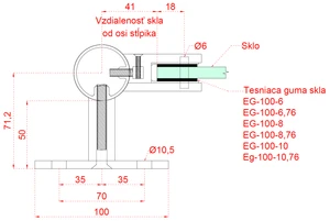 nerezový stĺp, bočné kotvenie, výplň: sklo, ľavý, vrch nastaviteľný (ø 42.4x2mm), leštená nerez /AISI304 - slide 4