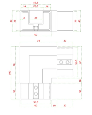 Prechod - koleno 90° (60x40x1.5mm) na madlo EB1-JHM60x40, lepený spoj, brúsená nerez K320 /AISI304 - slide 2