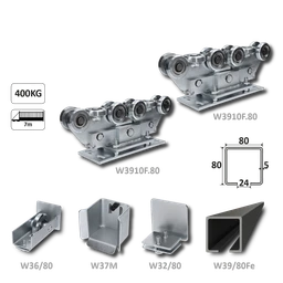 samonosný systém 80x80x5mm posuvnej brány do 400kg/7m otvor (W39/80Fe 6m čierný profil, 2x W3910F.80, 1x W36/80, 1x W37M, 1x w32/80)