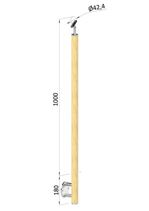 drevený stĺp, bočné kotvenie, bez výplne, vrch nastaviteľný (ø 42mm), materiál: buk, brúsený povrch s náterom BORI (bezfarebný) - slide 0