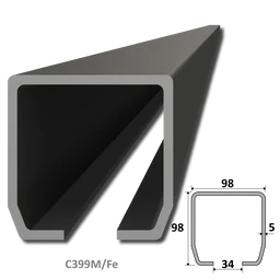 C profil MEDIO (98x98x5mm) Combi Arialdo čierny, pre samonosný systém, voliteľná dĺžka 1, 2, 3, 4, 5 alebo 6m. Cena za KUS.