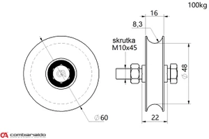 Kladka ø 60mm jednoložisková Combi Arialdo, C902/16 profil, nosnosť 200kg - slide 1