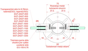 Nerezový sloup, vrchní kotvení, výplň: sklo, průchozí, vrch pevný (ø42,4x2 mm), broušená nerez K320 / AISI316 - slide 3