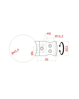 Držák tyče ø 12 mm (spojovací-přechodný) na trubku ø 42,4 mm (30x22 mm), leštěná nerez /AISI304 - slide 1