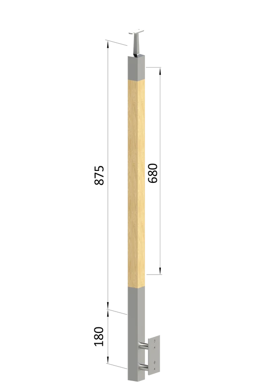 drevený stĺp, bočné kotvenie, bez výplne, vrch pevný (40x40mm), materiál: buk, brúsený povrch s náterom BORI (bezfarebný)