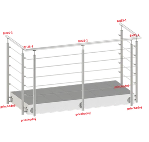 Nerezový sloup, boční kotvení, 5 řadový průchodný, vnitřní, vrch pevný (ø 42,4x2 mm), broušená nerez K320 / AISI316 - slide 1