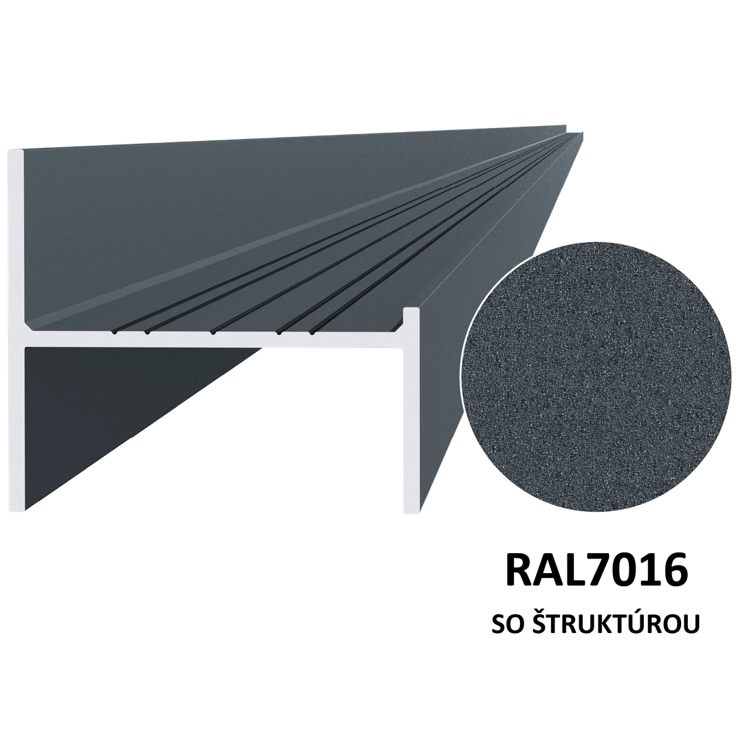 Hliníkový UT profil 50x44x6000 mm, materiál EN AW-6060 T66, hliník s povrchovou úpravou, práškový lak se strukturou, antracit RAL7016, cena za KUS