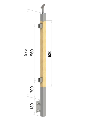 dřevěný sloup, boční kotvení, výplň: sklo, levý, vrch nastavitelný (40x40mm), materiál: buk, broušený povrch bez nátěru - slide 0