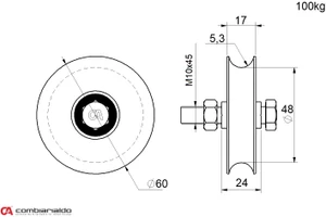 Vodiace koliesko ø 60mm jednoložiskové Combi Arialdo, nosnosť 100kg, nedá sa kombinovať s C902/16 - slide 1