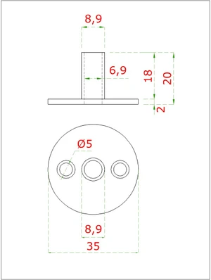 spodní část příruby ø 35 mm, pro trubky ø 12 mm , (venkovní průměr příruby  ø 8,9 mm), broušená nerezová ocel K320 /AISI304 - slide 1