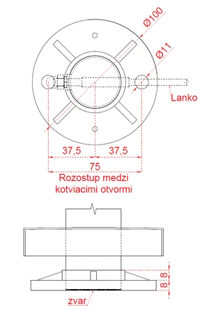 Nerezový stĺp, vrchné kotvenie, 8-dierový, lanko, koncový - slide 3