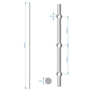 Tyč 2m opieskovaná, profil 14mm, rozteč 140mm, oko 15mm - slide 0