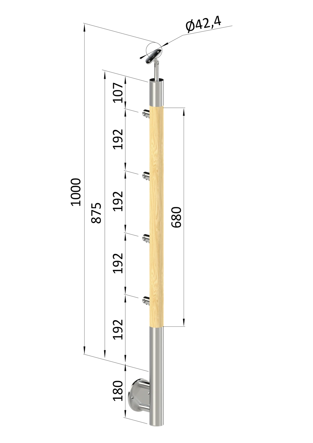 Dřevěný sloup, boční kotvení, 4řadový, průchozí, vnitřní
