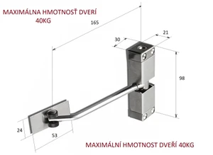 Dveřní pružinový zavírač H - 98 mm, L = 165 mm, kryt z nerezové oceli, max. hmotnost dveří 40 kg - slide 0