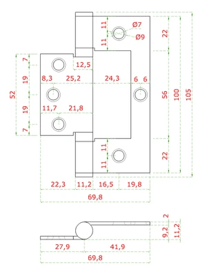 nerezové pánty 2ks, 100x70x2.0mm, max. nosnosť: 60 kg (2 pánty), brúsená nerez K320 /AISI304 - slide 2