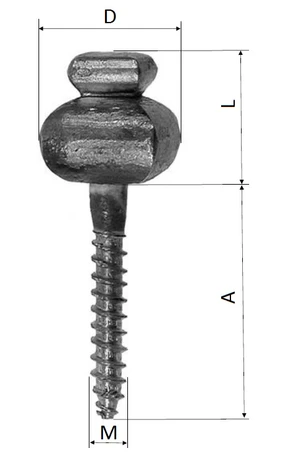 Štvorhranná kovaná skrutka do dreva, pozinkovaná, závit 8mm, ø22, L 22mm, A 40mm - slide 1