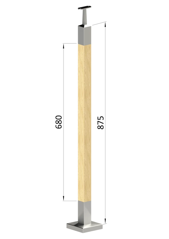 drevený stĺp, vrchné kotvenie, bez výplne, vrch pevný (40x40mm), materiál: buk, brúsený povrch s náterom BORI (bezfarebný)
