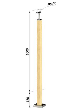 drevený stĺp, vrchné kotvenie, bez výplne, vrch pevný (40x40mm), materiál: buk, brúsený povrch bez náteru - slide 0