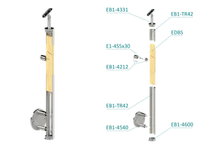 drevený stĺp, bočné kotvenie, 4 radový, priechodný, vnútorný, vrch nastaviteľný (ø 42mm), materiál: buk, brúsený povrch s náterom BORI (bezfarebný) - slide 1