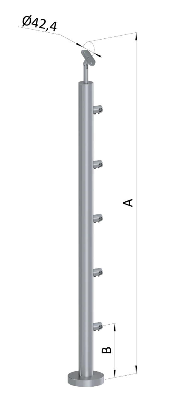 nerezový stĺp, vrchné kotvenie, 5 radový priechodný, vrch nastaviteľný (ø 42.4x2mm), leštená nerez /AISI304