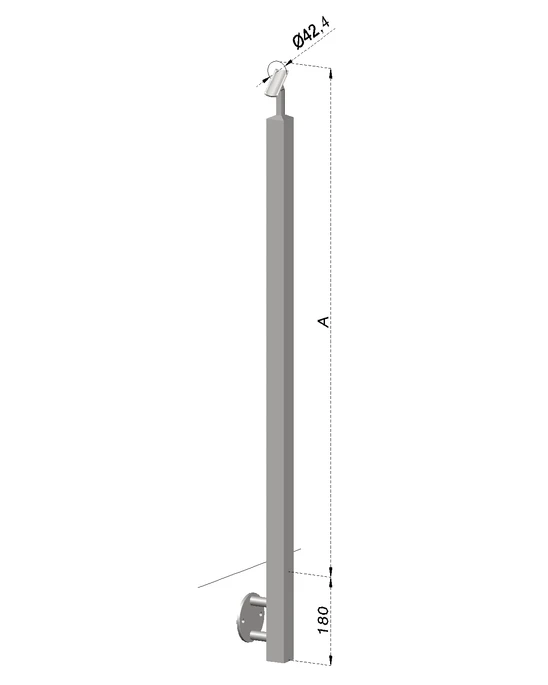 nerezový stĺp, bočné kotvenie, bez dier, vrch nastaviteľný (40x40x2.0mm), brúsená nerez K320 /AISI304
