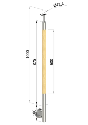 drevený stĺp, vrchné kotvenie, bez výplne, vrch pevný (ø 42mm), materiál: buk, brúsený povrch s náterom BORI (bezfarebný) - slide 0
