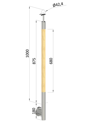 drevený stĺp, vrchné kotvenie, bez výplne, vrch pevný (ø 42mm), materiál: buk, brúsený povrch s náterom BORI (bezfarebný) - slide 0