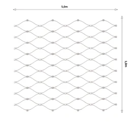 Nerezová lanková sieť, 1,0m x 5m (šxd), oko 50x50 mm, hrúbka lanka 2mm, AISI316