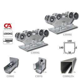 GRANDE-9 samonosný systém 140x140x6 mm pro posuvné brány do 1000 kg / 15 m otvor (C399G/Zn 2x 6 m pozinkovaný profil, C3999G 2ks,C396G 2ks, C397G 2ks), intenzivní provoz