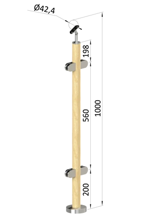 drevený stĺp, vrchné kotvenie, výplň: sklo, priechodný, vrch nastavit. (ø 42mm), materiál: buk, brúsený povrch bez náteru - slide 0