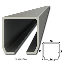 C profil MEDIO (98x98x5mm) Combi Arialdo pozinkovaný, pre samonosný systém, voliteľná dĺžka 1, 2, 3, 4, 5 alebo 6m. Cena za KUS.