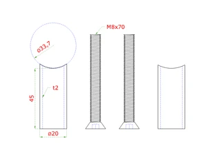 Přechod mezi sloupem ø 33,7mm a kotevní deskou, L:45mm - slide 1