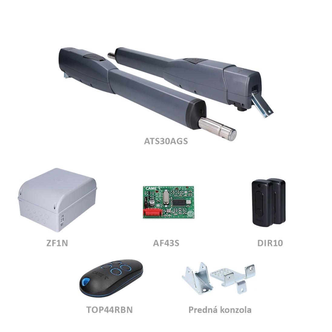 CAME ATS STANDARD 230V sada pre dvojkrídlovú bránu do 3m/krídlo, 2x ATS30AGS (230V, 250W, 1500N), 1x ZF1N, 1x AF43S, 1x TOP44RBN, 1 pár DIR10