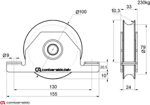 Kladka ø 100 mm pro zapuštění do jeklu Combi Arialdo, C902/20  profil, nosnost 230 kg - slide 1