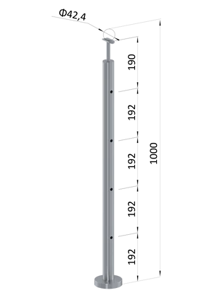 Nerezový sloup, vrchní kotvení, 4 děrový koncový, vrch pevný (ø42,4x2 mm), broušená nerez K320 / AISI316 - slide 0