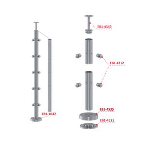 Nerezový sloup, vrchní kotvení, 5 řadový, rohový: 90°, vrch pevný (ø42,4x2 mm), broušená nerez K320 / AISI304 - slide 2