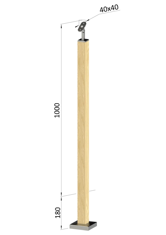 dřevěný sloup, vrchní kotvení, bez výplně, vrch nastavitelný (40x40mm), materiál: buk, broušený povrch bez nátěru