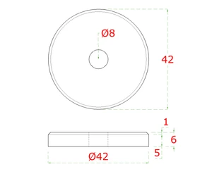 Podložka horná (ø 42x6mm / diera ø 8mm), brúsená nerez K320 /AISI304 - slide 1