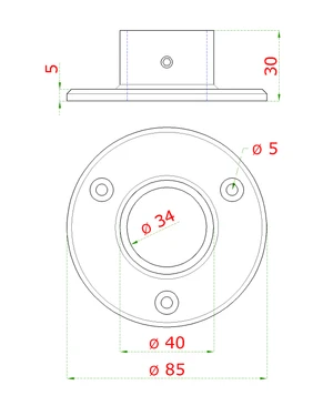 príruba ø 85mm na trubku ø 33.7mm, brúsená nerez K320 /AISI304 - slide 1