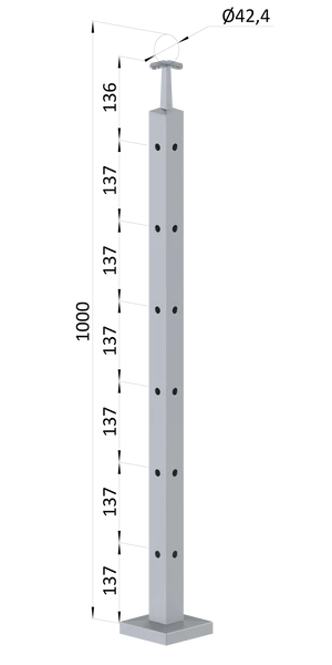 Nerezový sloup, vrchní kotvení, 6 děrový rohový, vrch pevný, (40x40 mm), broušená nerez K320 / AISI304 - slide 0
