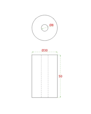 Prechod na vymedzenie vzdialenosti, ø 30mm /ø 8mm /L: 50mm, brúsená nerez K320 /AISI304, bal: 1ks - slide 1