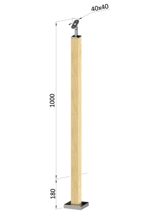 dřevěný sloup, vrchní kotvení, bez výplně, vrch nastavitelný (40x40mm), materiál: buk, broušený povrch s nátěrem BORI (bezbarvý) - slide 0